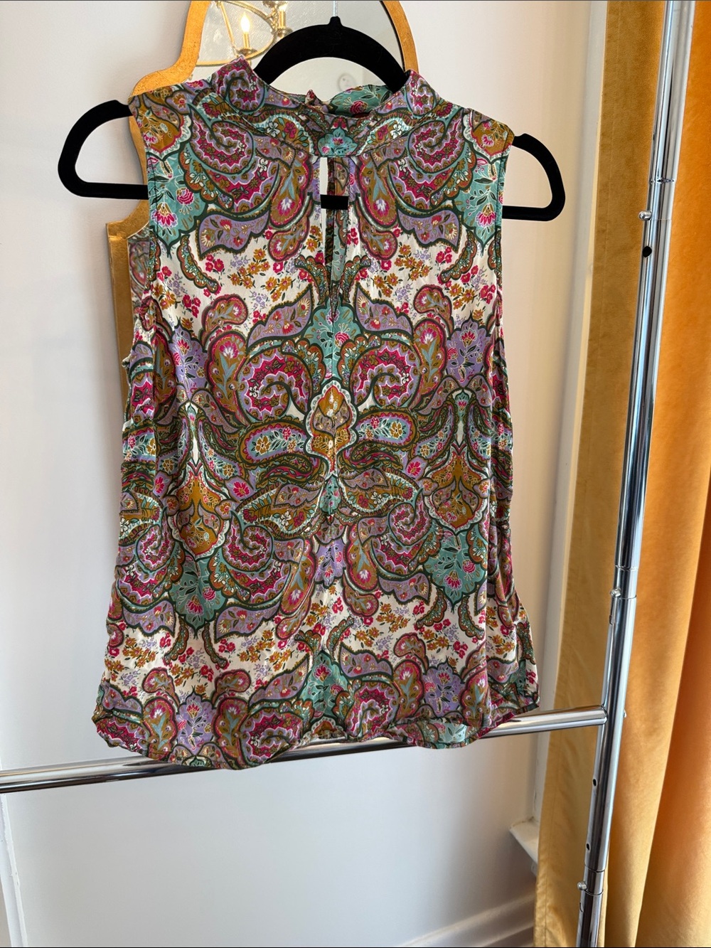 Sleeveless Paisley Blouse with high neck and Key hole neck